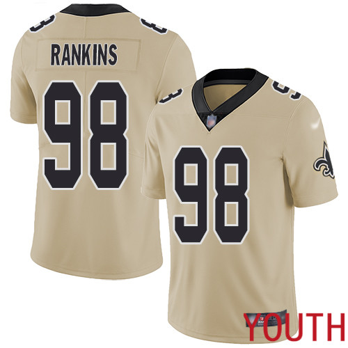 New Orleans Saints Limited Gold Youth Sheldon Rankins Jersey NFL Football #98 Inverted Legend Jersey->youth nfl jersey->Youth Jersey